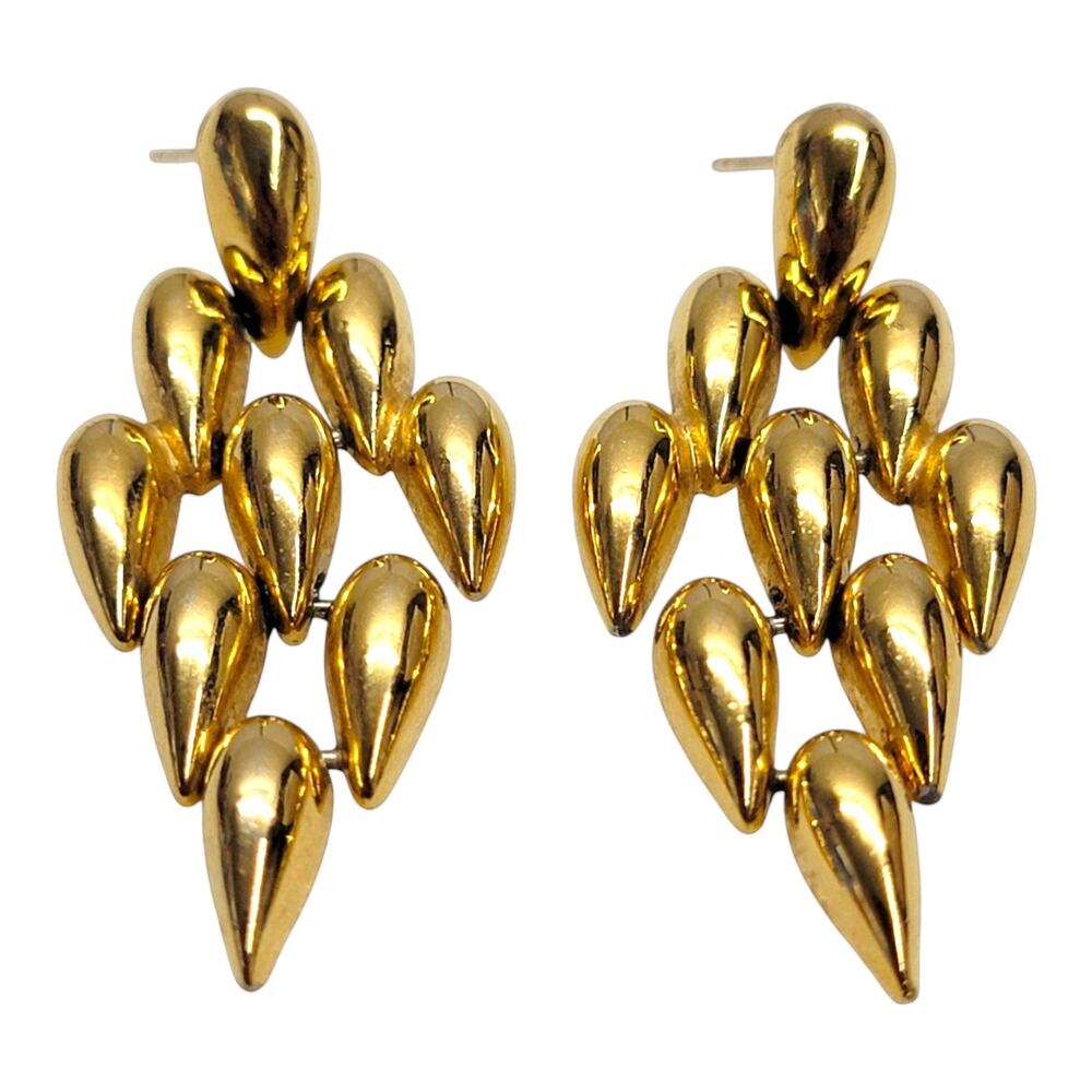 Vintage Monet Gold Tone Tiered Teardrop Dangle Chandelier Post Drop Earrings